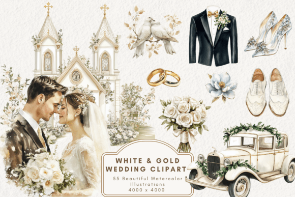 Download White &amp; Gold Wedding Clipart - Premium Resources