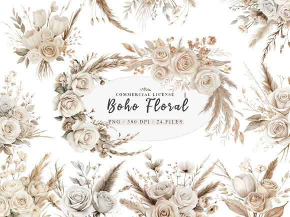 Download Watercolor White Boho Wedding Floral Png - Premium Bundle
